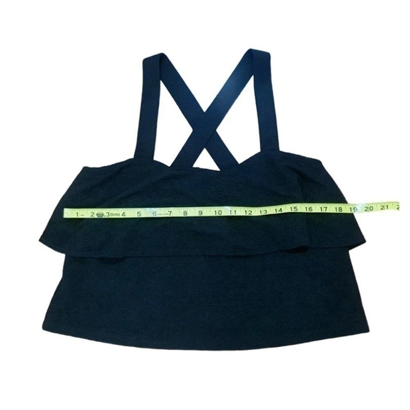 Womens TANK TOP BLACK MADEWELL TEXTURED AND TIERED RUFFLE CRISS CROSS BACK TANK - Picture 11 of 11
